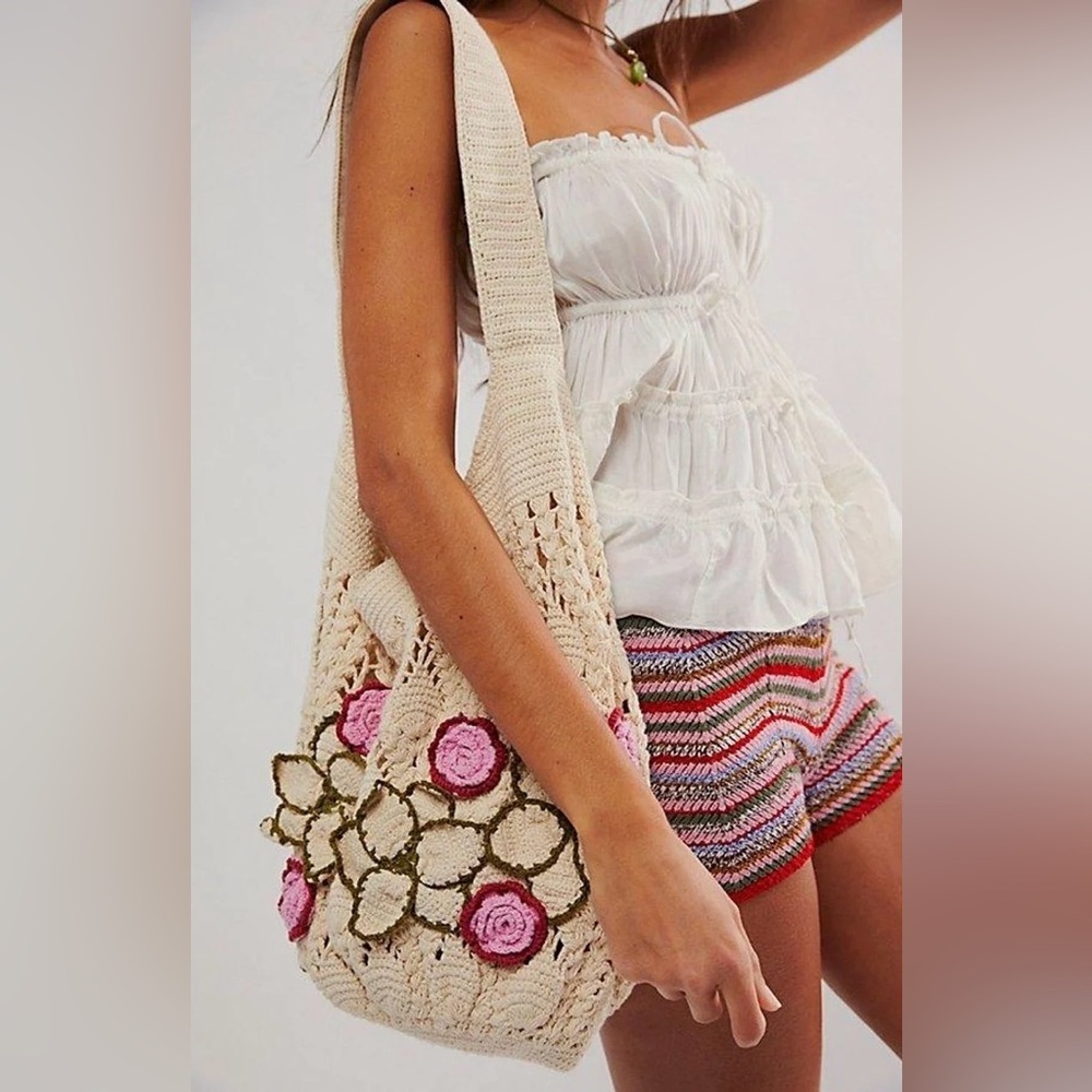Free People Blossom Floral Crochet Bag Slouchy *Flawed - Picture 1 of 5